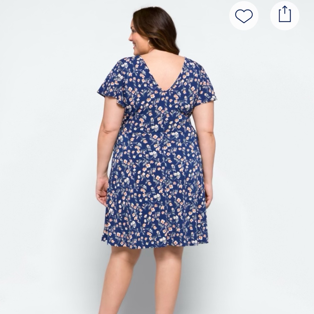 Floral V-Neck faux wrap Blue  pink and white Dress